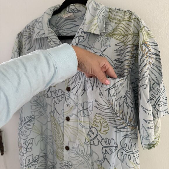 Go Barefoot Mens L Hawaiian Shirt Button Down Beach Blue / Green Relaxed Fit Top - Picture 2 of 6